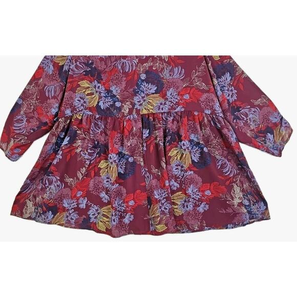 Chelsea Studio~Plus Size(26/28)2X~ Red/Brown Floral Button-Up Bloyse 3/4 Sleeve - Picture 11 of 14